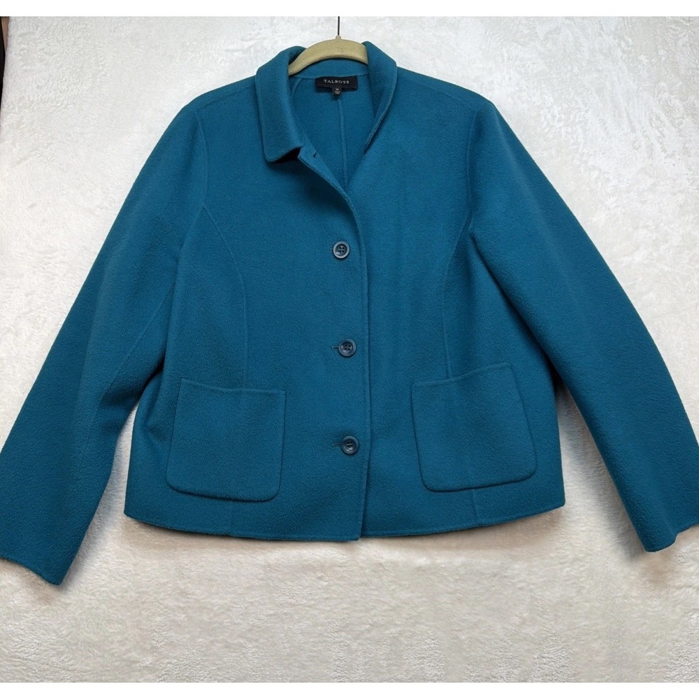 Talbots Wool Blend Jacket Womens 14 Blue Button Front Office Career Blazer
